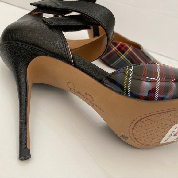 NWOB Jessica Simpson Patent Leather Striped Ankle Strap Heels - Size 8 1/2 - Picture 3 of 8